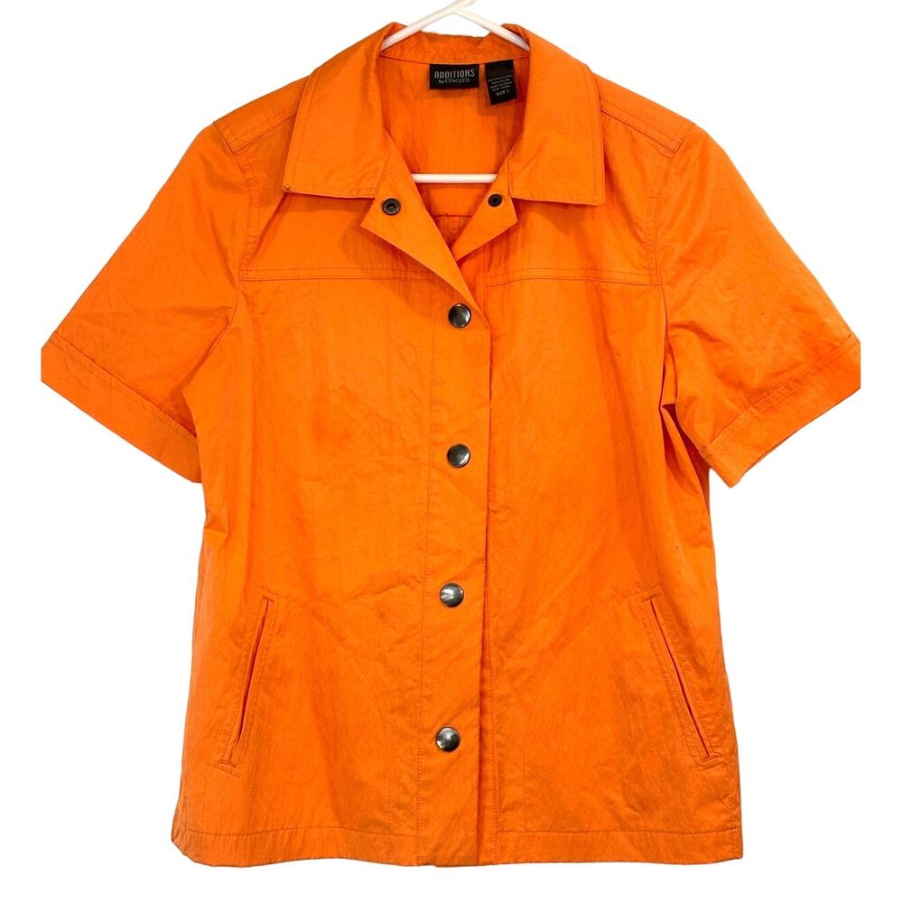 Additions by Chico's Women's Orange Short Sleeve Snap Button Up Shirt 1/Medium